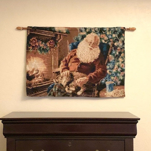 Christmas mas Santa Fiber Optic Tapestry Wall Hanging Dona Gelsinger - Picture 3 of 8
